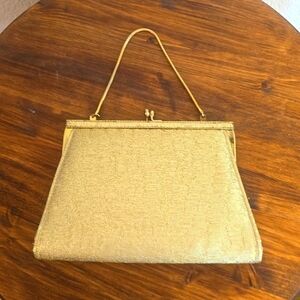 Vintage Gold Metallic Fabric Clutch Short strap Wristlet Retro PARTY Dance